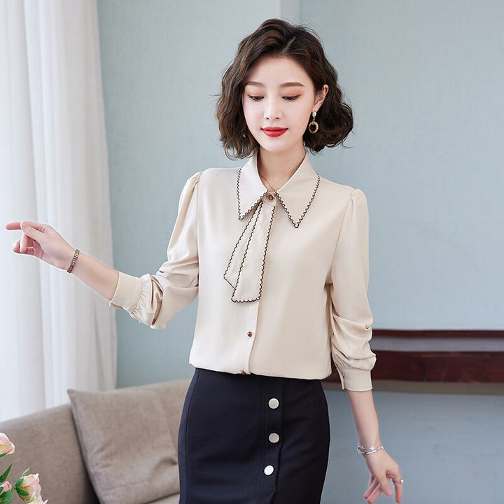 Korean Lapel Ribbon Chiffon Shirt, Blouse - Robust Quality Store