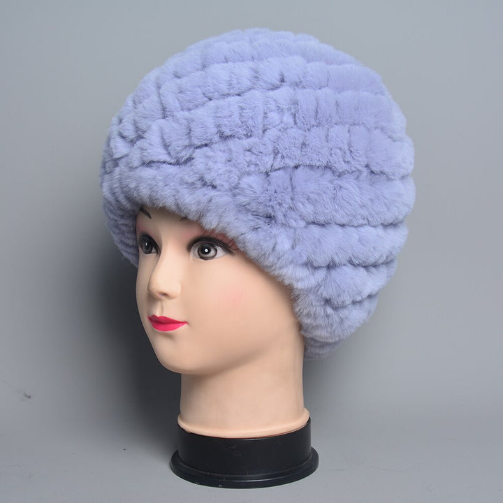 Women's Fashion Rex Rabbit Fur Knitted Cap Headgear - Robust Quality Store