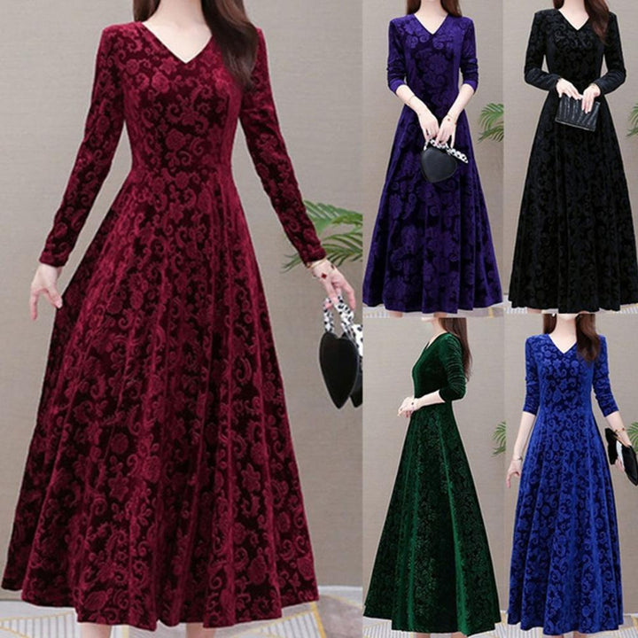 Beautiful Velvet Dress with a Floral Pattern - Robust Quality Store