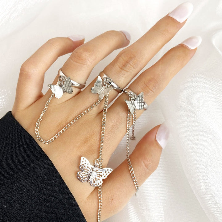 Fashion Chain Link Ring Full Rhinestone | Double Finger Rings - Robust Quality Store