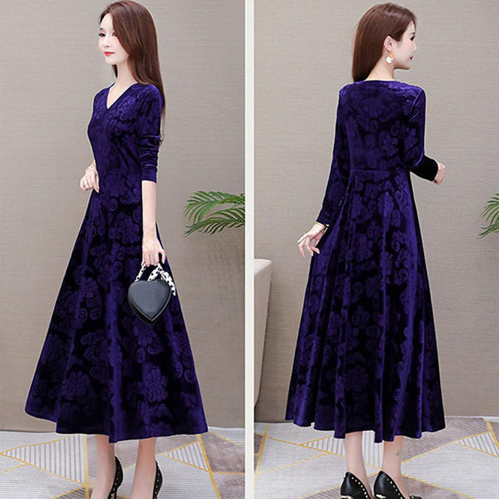 Beautiful Velvet Dress with a Floral Pattern - Robust Quality Store